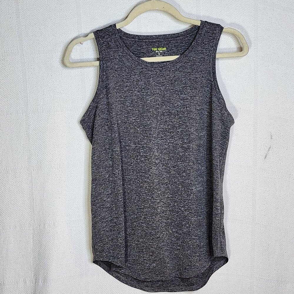 Tek Gear Dry Tek Black Heathered Wicking Flat Seams Poly Tank Workout Top Size S